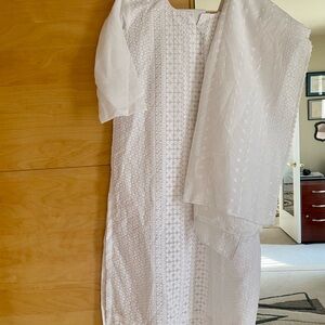 3 pc Salwar kameez dupatta white new